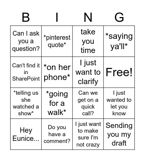 Untitled Bingo Card