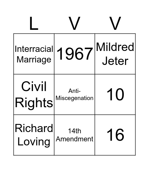 Loving V. Virginia Bingo Card
