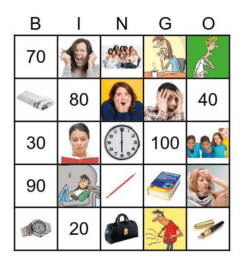 U 3 Objects, feelings, 20 -100 revison Bingo Card
