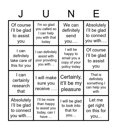 Commit Statements Bingo Card