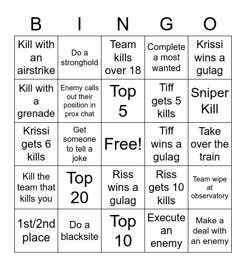 Warzone Ranked Bingo Card