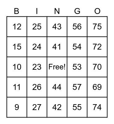 Summer Reading Bingo Card