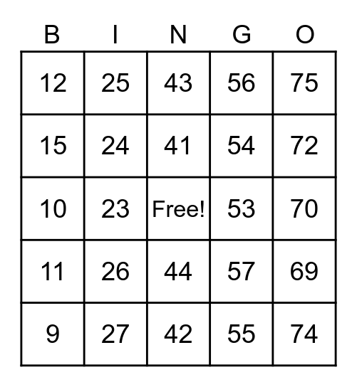 Summer Reading Bingo Card