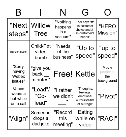 New Unnamed Team Bingo Card