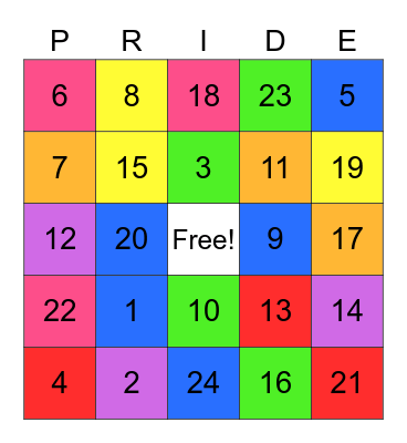 Pride Bingo Card