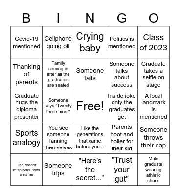 Graduation Bingo Card