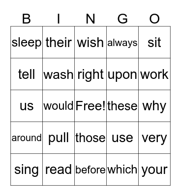 2nd Grade Sight Words Bingo Card