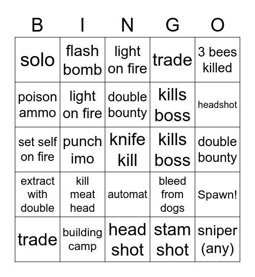 hunt Bingo Card