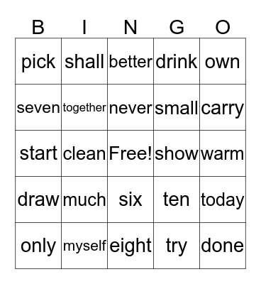 3rd Grade Sight Words Bingo Card