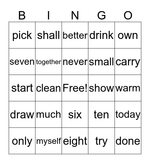 3rd Grade Sight Words Bingo Card
