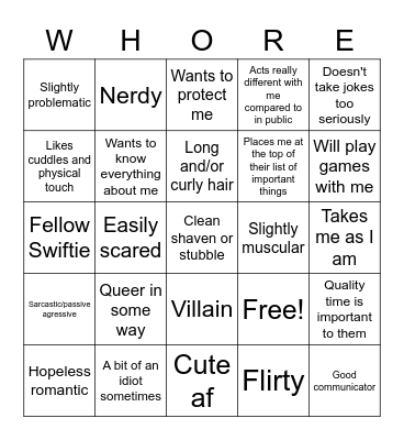 Jenson's Type Bingo Card