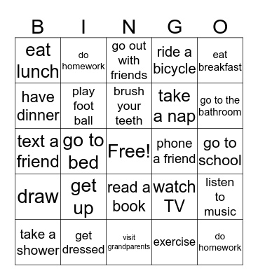 routines Bingo Card