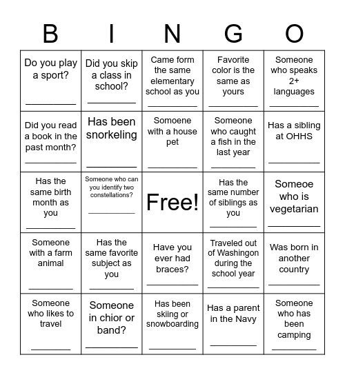 S2S Get to Know Your Members Bingo Card