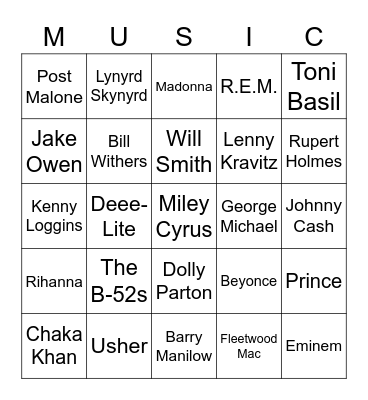 AMPF Music Bingo Card
