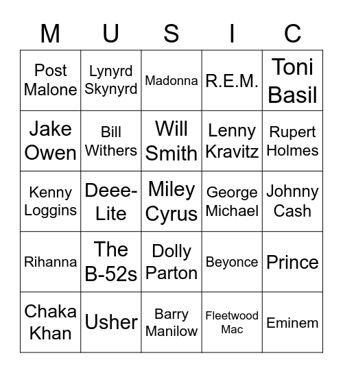 AMPF Music Bingo Card