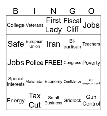 State of the Union Bingo Card