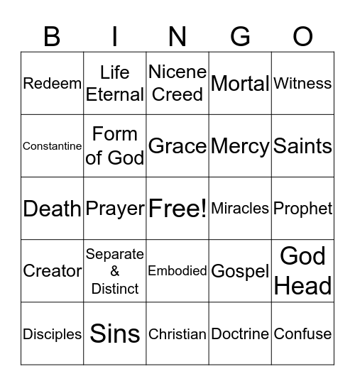 God Head Bingo Card
