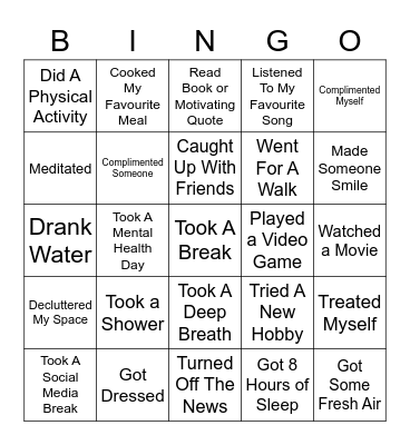 Self-Care Bingo Card