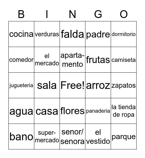Spanish Bingo Card