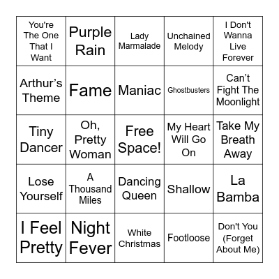 Music From Movies Bingo Card