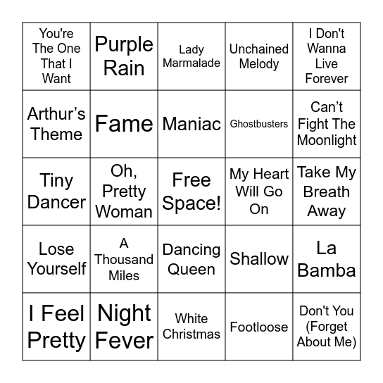 Music From Movies Bingo Card