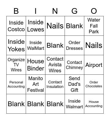 Going Out Bingo Card