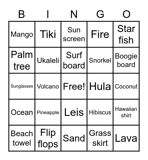 Mr. Miller's 2nd Grade Luau Bingo Card