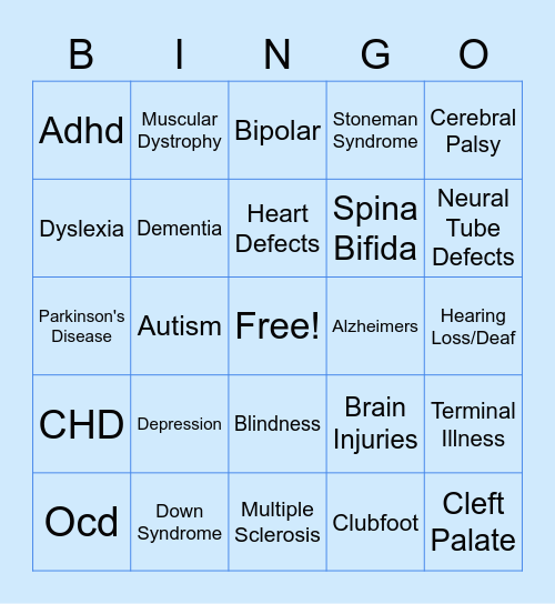 Disability Bingo Card