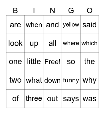 Tricky Word Bingo Card