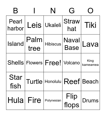 Mr. Millers Luau Bingo Card