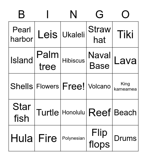 Mr. Millers Luau Bingo Card