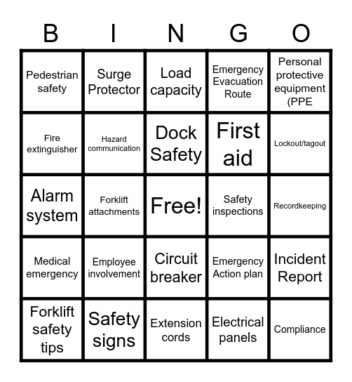 Safety Meeting Review 6/1/2023 Bingo Card