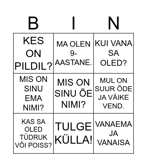 MINU PERE JA SÕBRAD Bingo Card