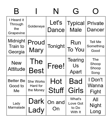 Tina Turner & Friends Bingo Card