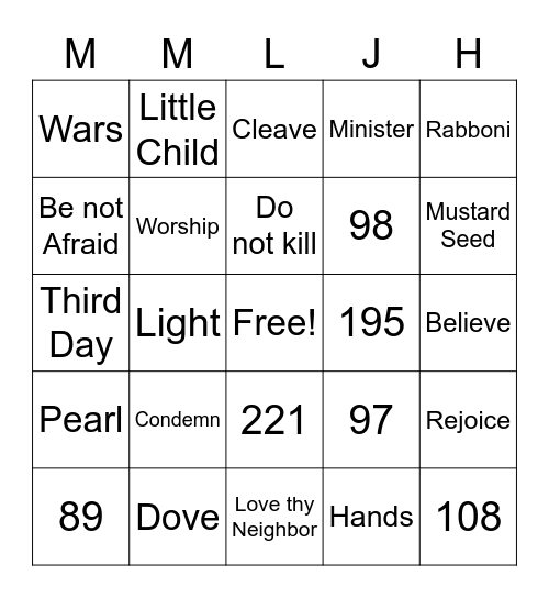 Spiritual Bingo Card