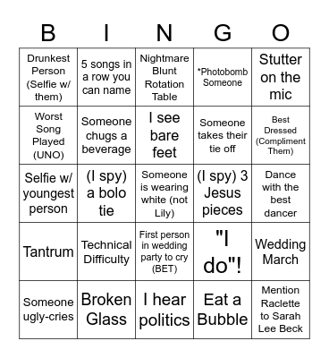 Wedding Bingo Card