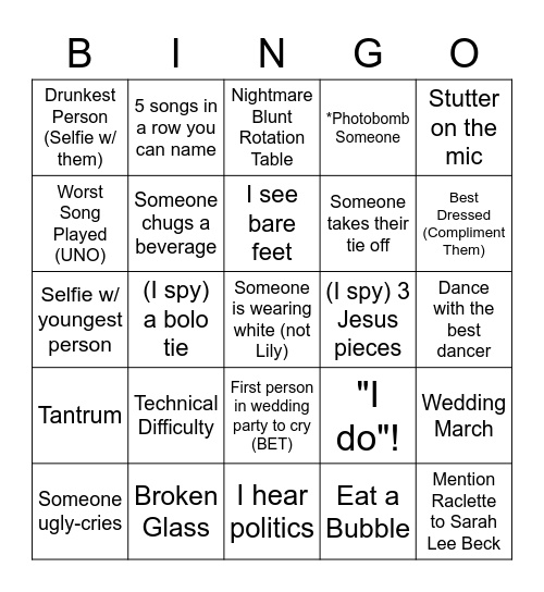 Wedding Bingo Card