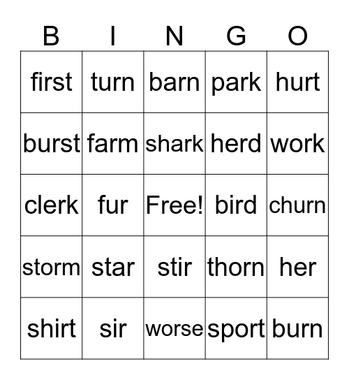 r-controlled vowels  Bingo Card