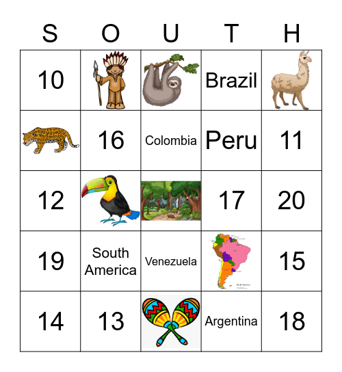 South America Bingo Card