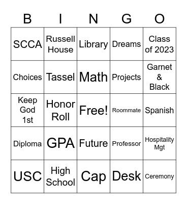 MiMi's Graduation Bingo Card
