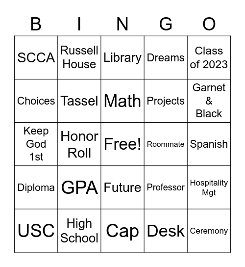MiMi's Graduation Bingo Card