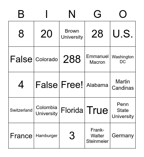 America? Bingo Card