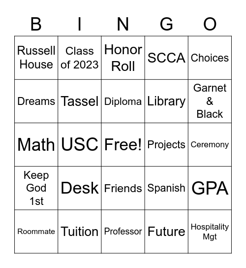 MiMi's Graduation Bingo Card