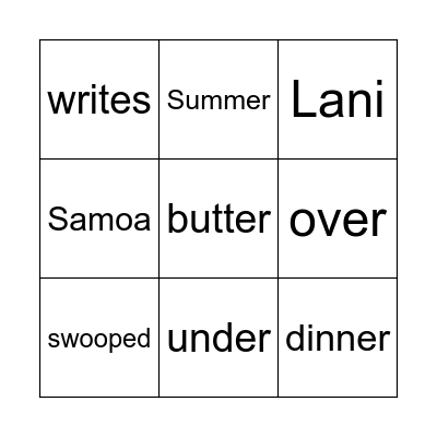 Letter to Samoa Bingo Card