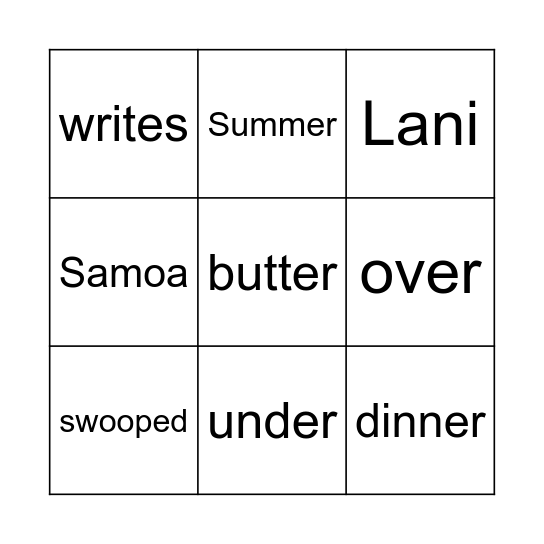 Letter to Samoa Bingo Card