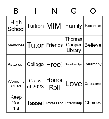 MiMi's Graduation Bingo Card