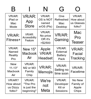 WWDC 2023 Bingo: Hardware Bingo Card