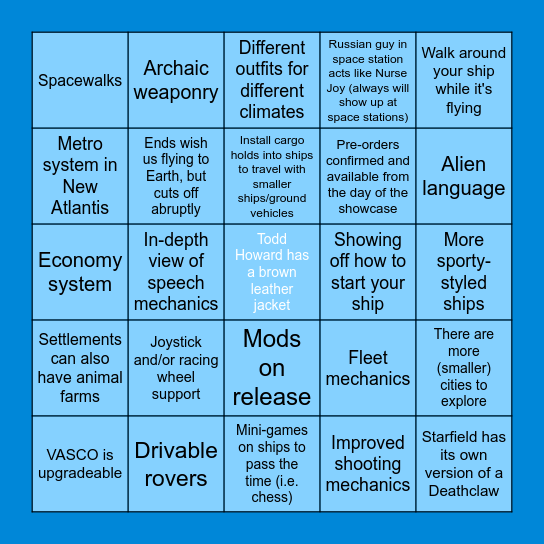 🌌Starfield🌌 Bingo Card