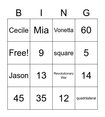 3rd Grade Trivia Bingo Card
