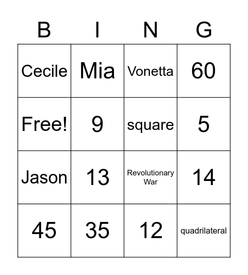 3rd Grade Trivia Bingo Card